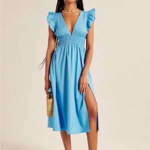 Elegant Blue Ruffle Sleeve Dress